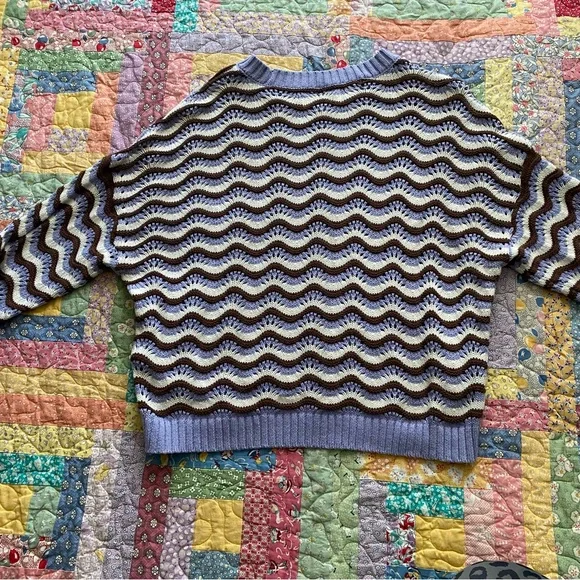 Hollister Brown, Purple and White wavy Crochet Drop sleeve sweater - Picture 3 of 4